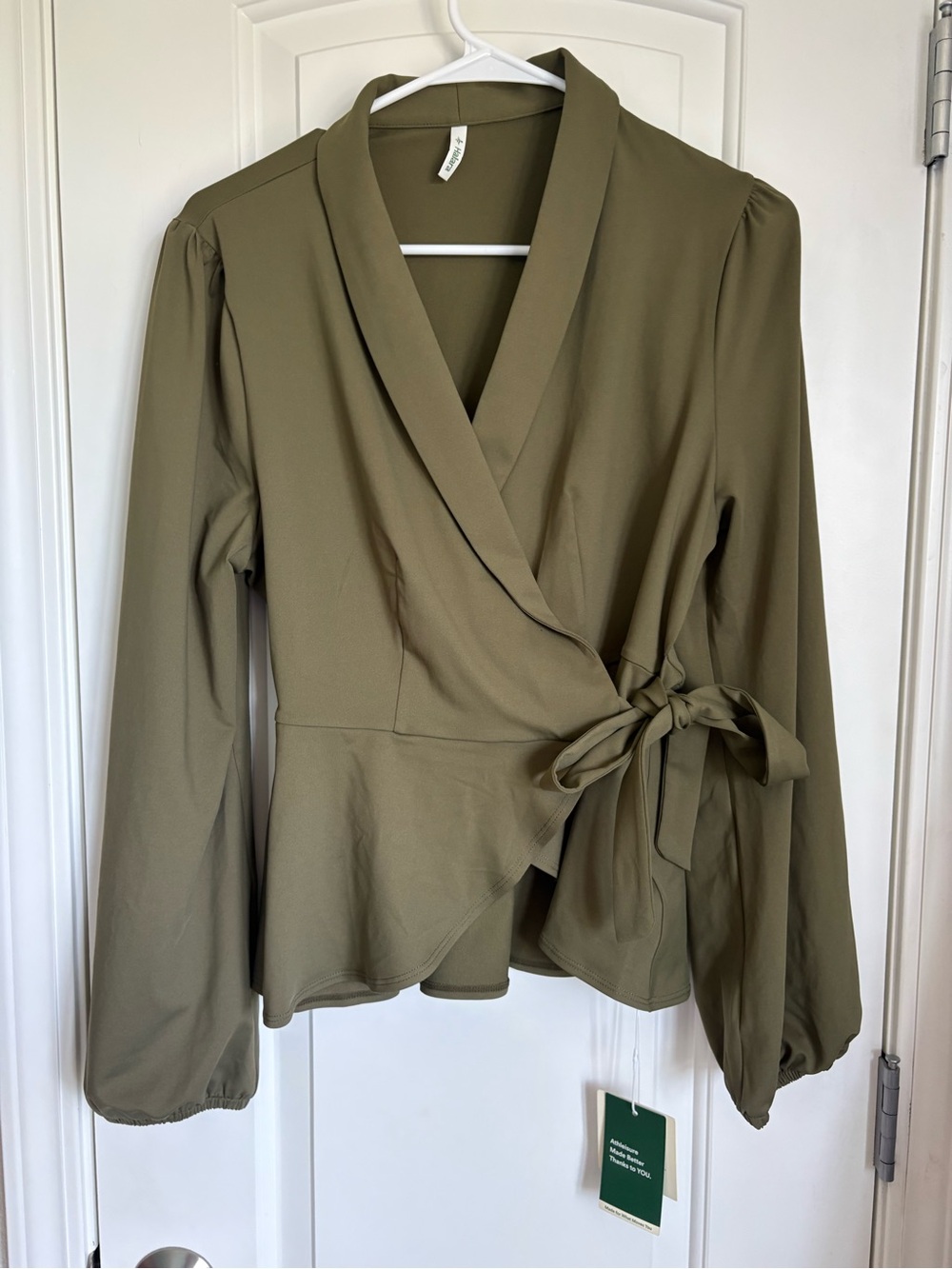 Halara Women’s NWT Shawl Collar Wrap Blouse Olive Green - Size L